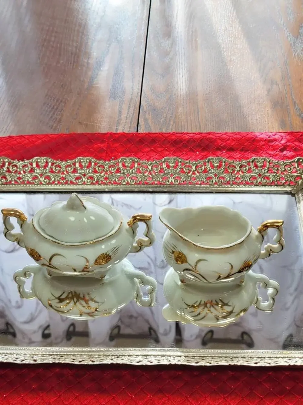 Vintage Lefton Gold Wheat Mini Sugar Creamer Set 20120 Tea Party Grandmacore